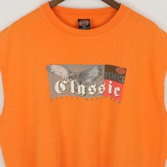 Harley-Davidson Las Vegas, NV Men's 2XL Orange Crewneck Graphic Tank Top - Picture 2 of 8